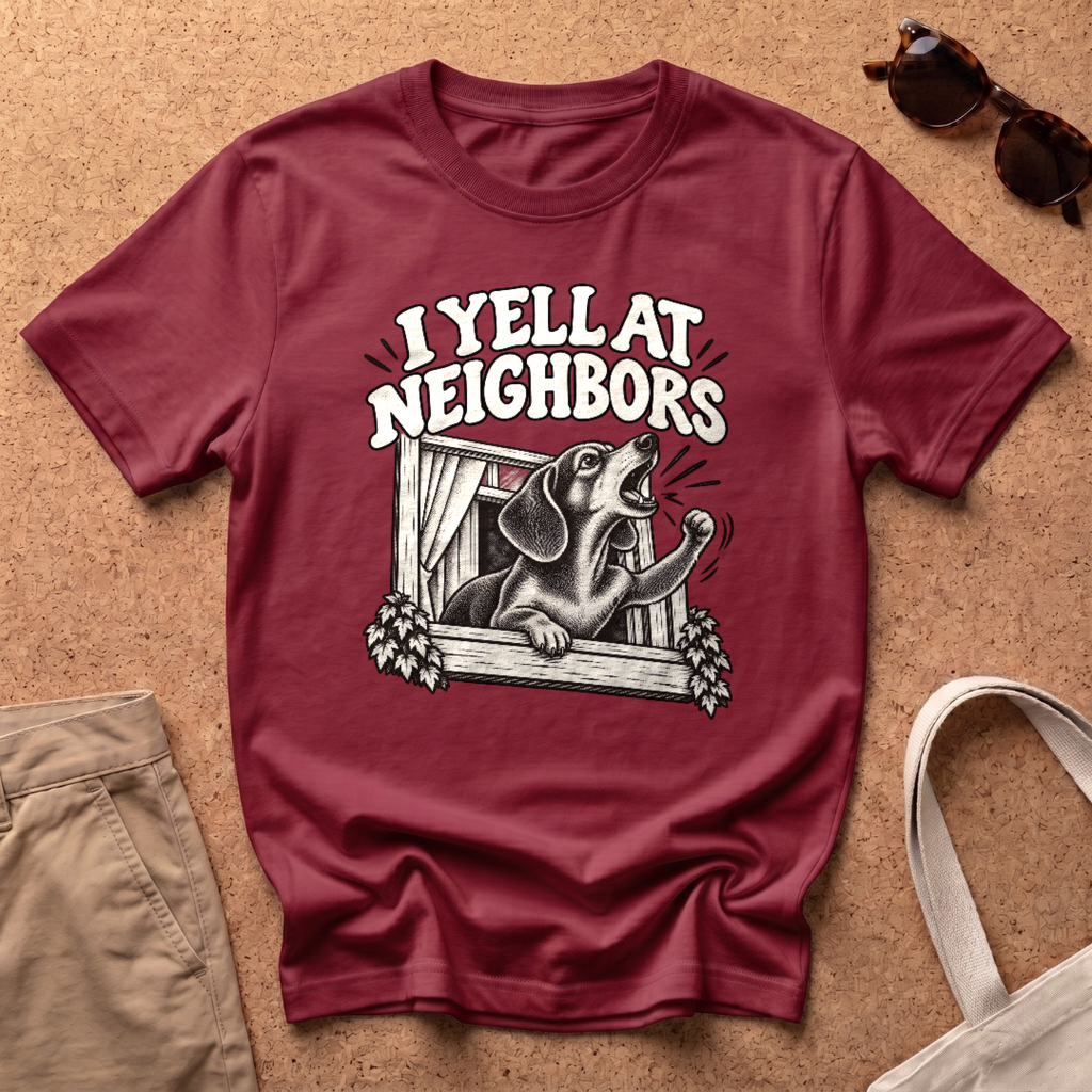 Barking Dachshund Window T-Shirt - Antique Cherry Red