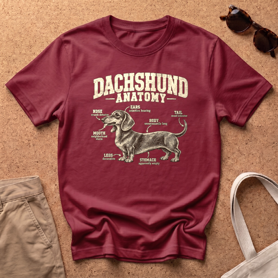 Dachshund Anatomy T-Shirt - Antique Cherry Red