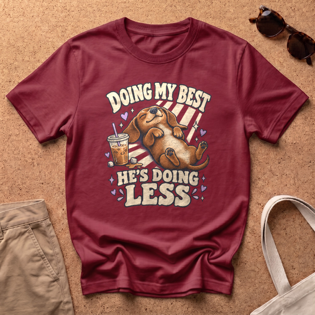 He's Doing Less T-Shirt - Antique Cherry Red