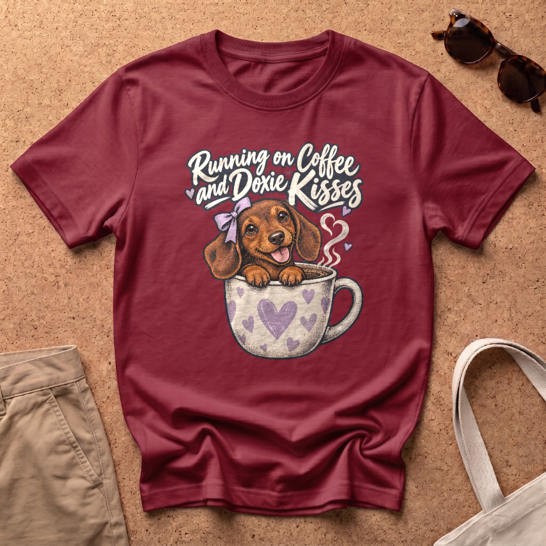 Coffee Doxie Kisses T-Shirt - Antique Cherry Red
