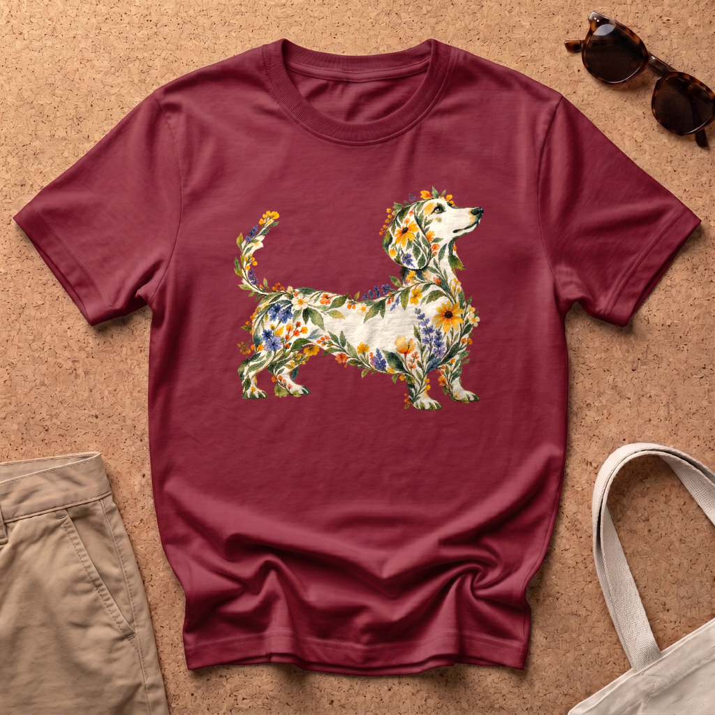 Wildflower Dachshund T-Shirt - Antique Cherry Red