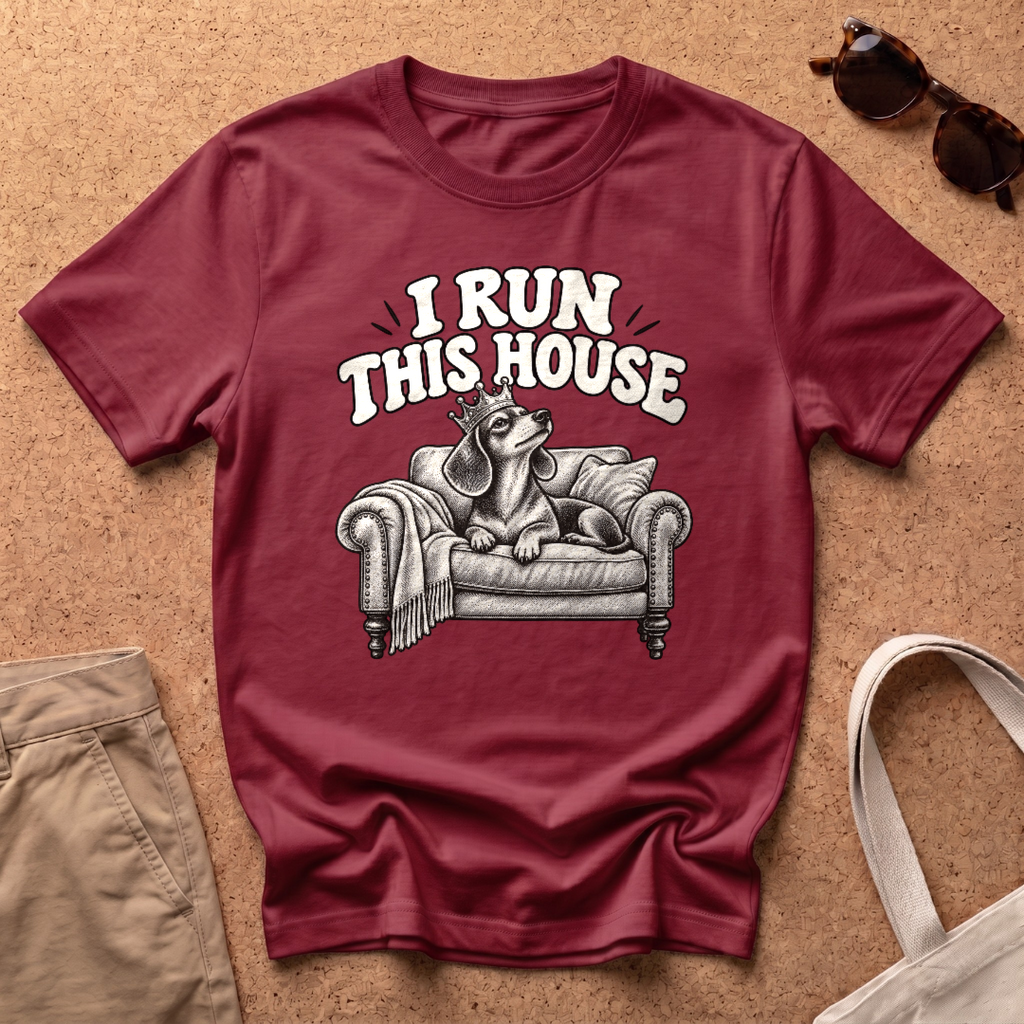 Dachshund Runs House T-Shirt - Antique Cherry Red