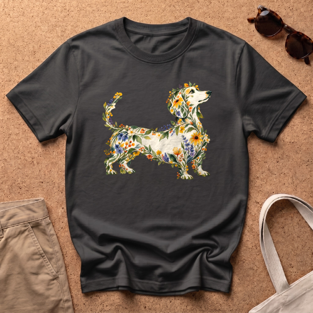 Wildflower Dachshund T-Shirt - Black