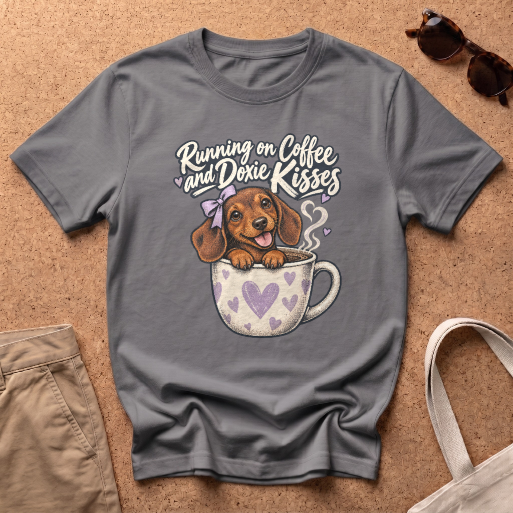 Coffee Doxie Kisses T-Shirt - Charcoal