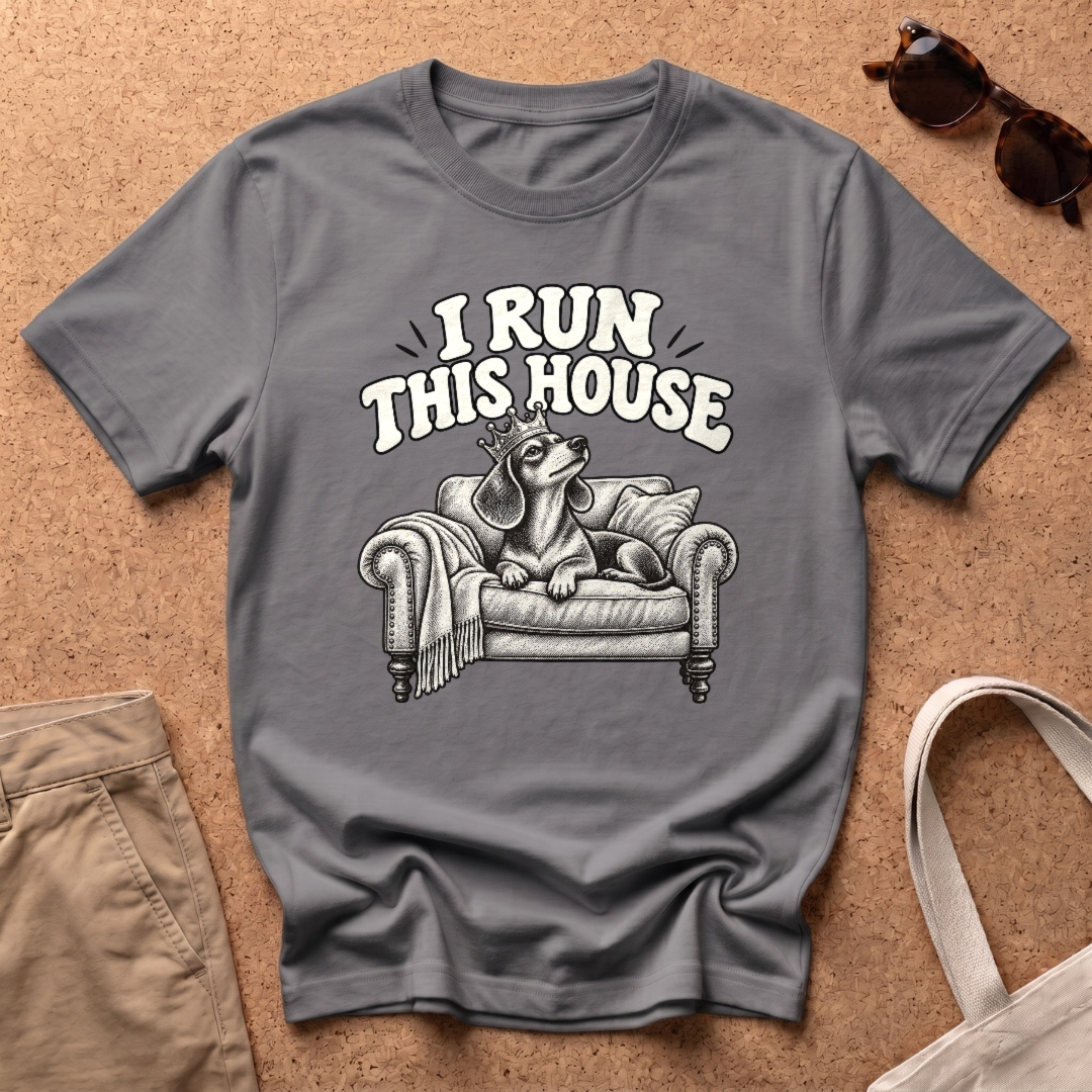 Dachshund Runs House T-Shirt - Charcoal