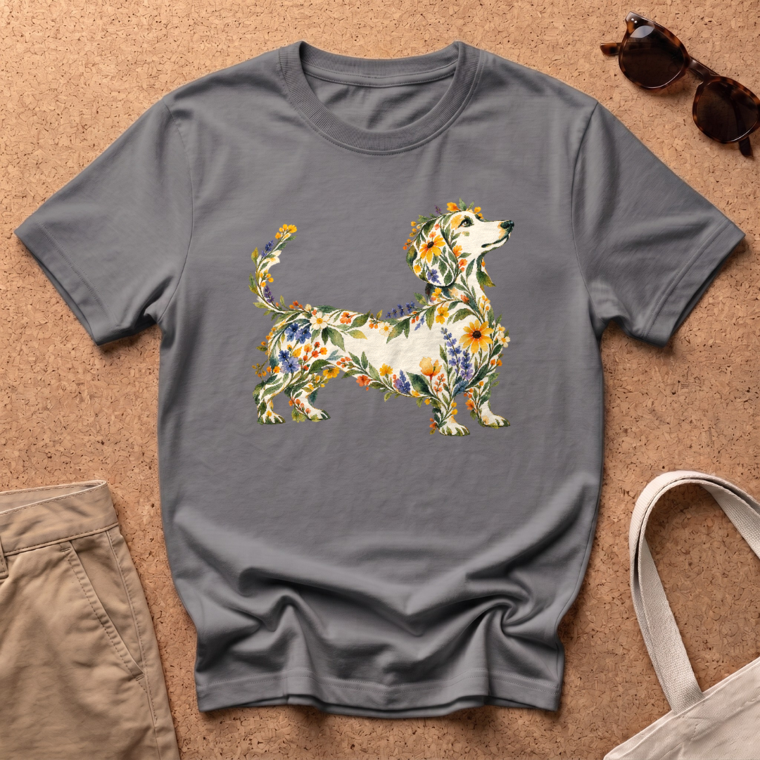 Wildflower Dachshund T-Shirt - Charcoal