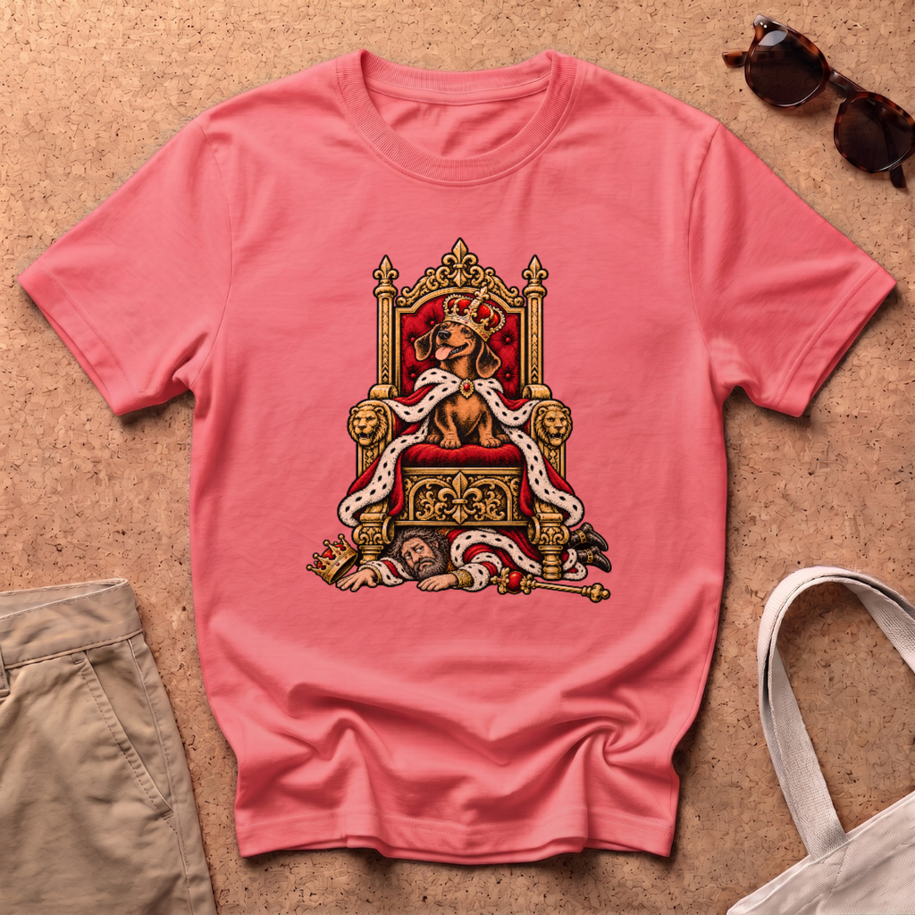 Dachshund Throne T-Shirt - Coral Silk