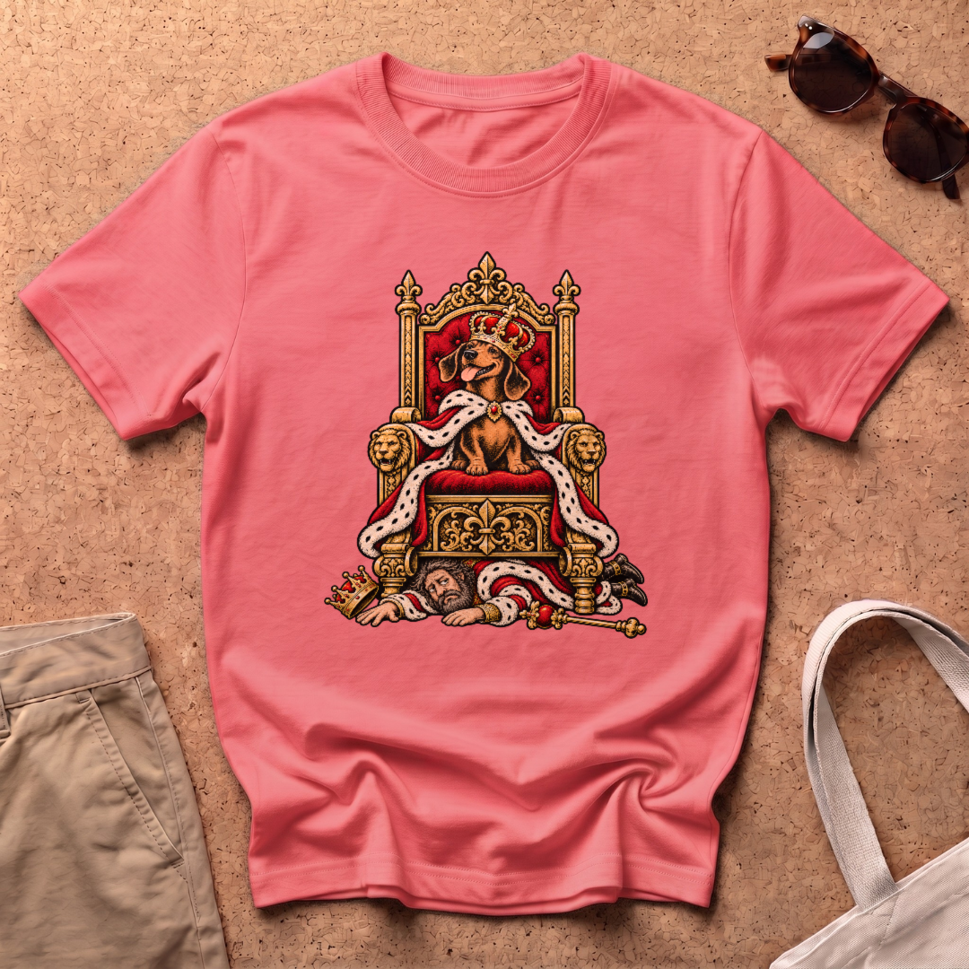 Dachshund Throne T-Shirt - Coral Silk