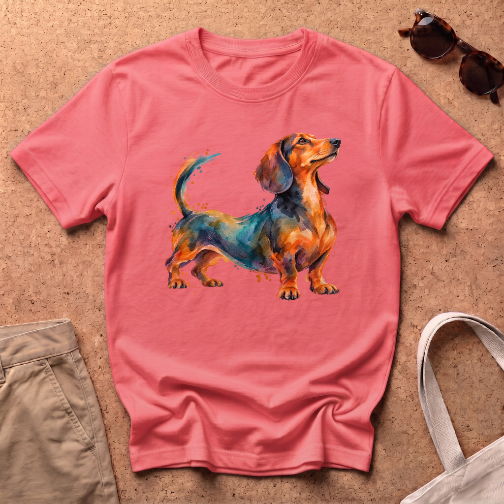 Dachshund Portrait T-Shirt - Coral Silk