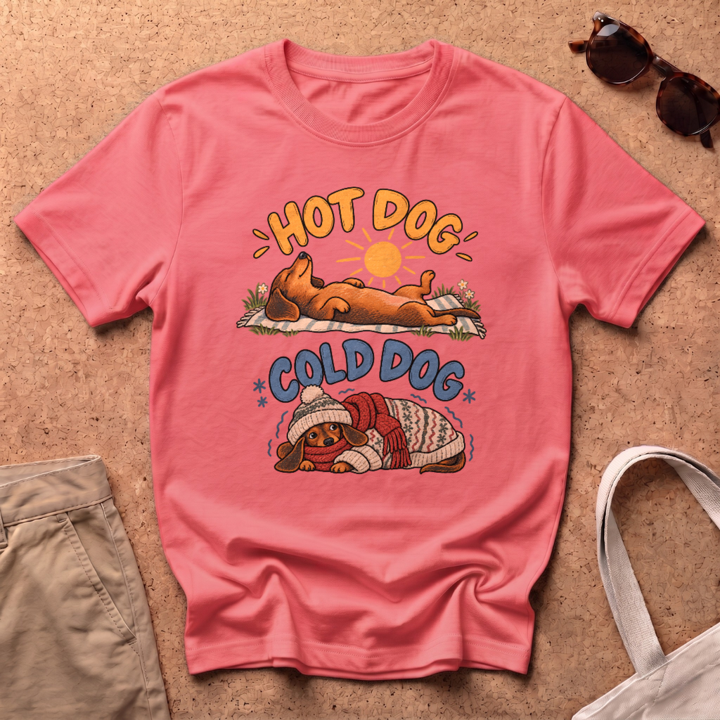 Hot Cold Dachshunds T-Shirt - Coral Silk