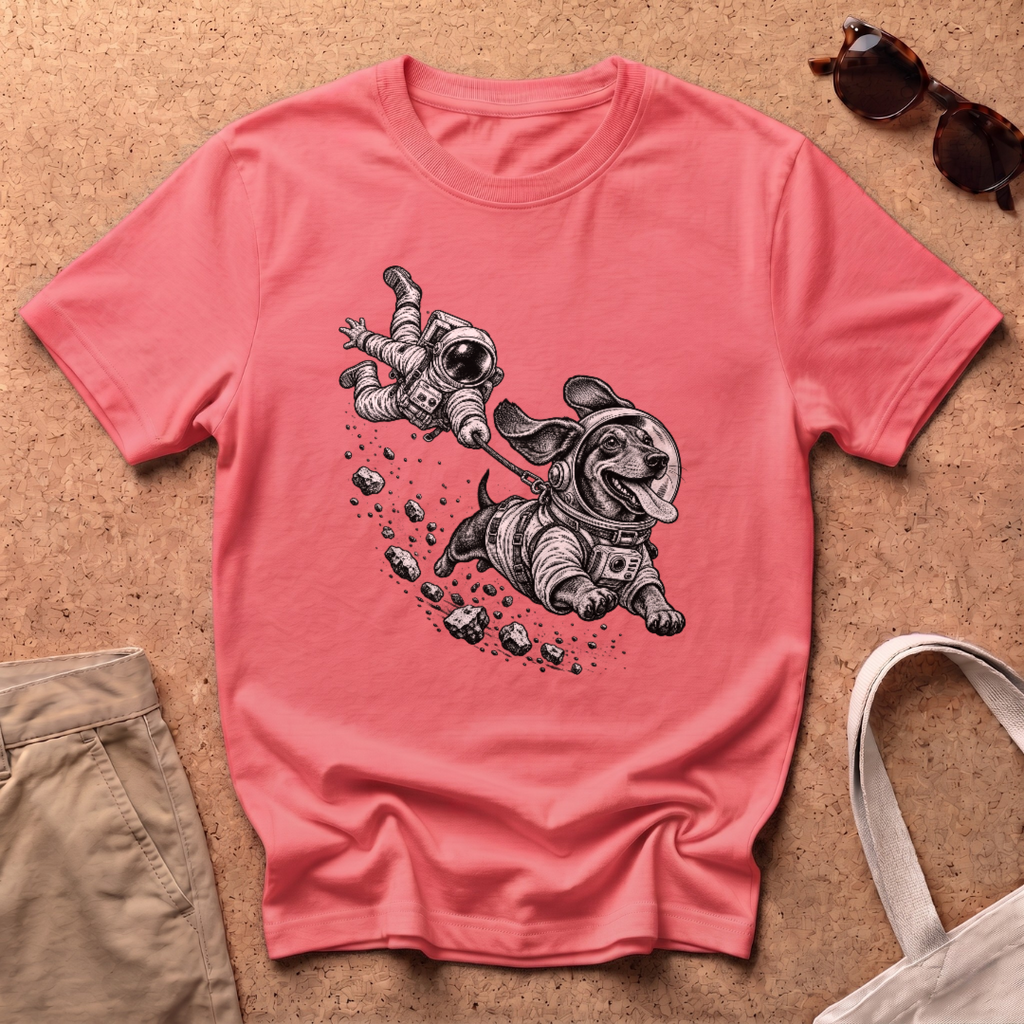 Dachshund Space Sprint T-Shirt - Coral Silk