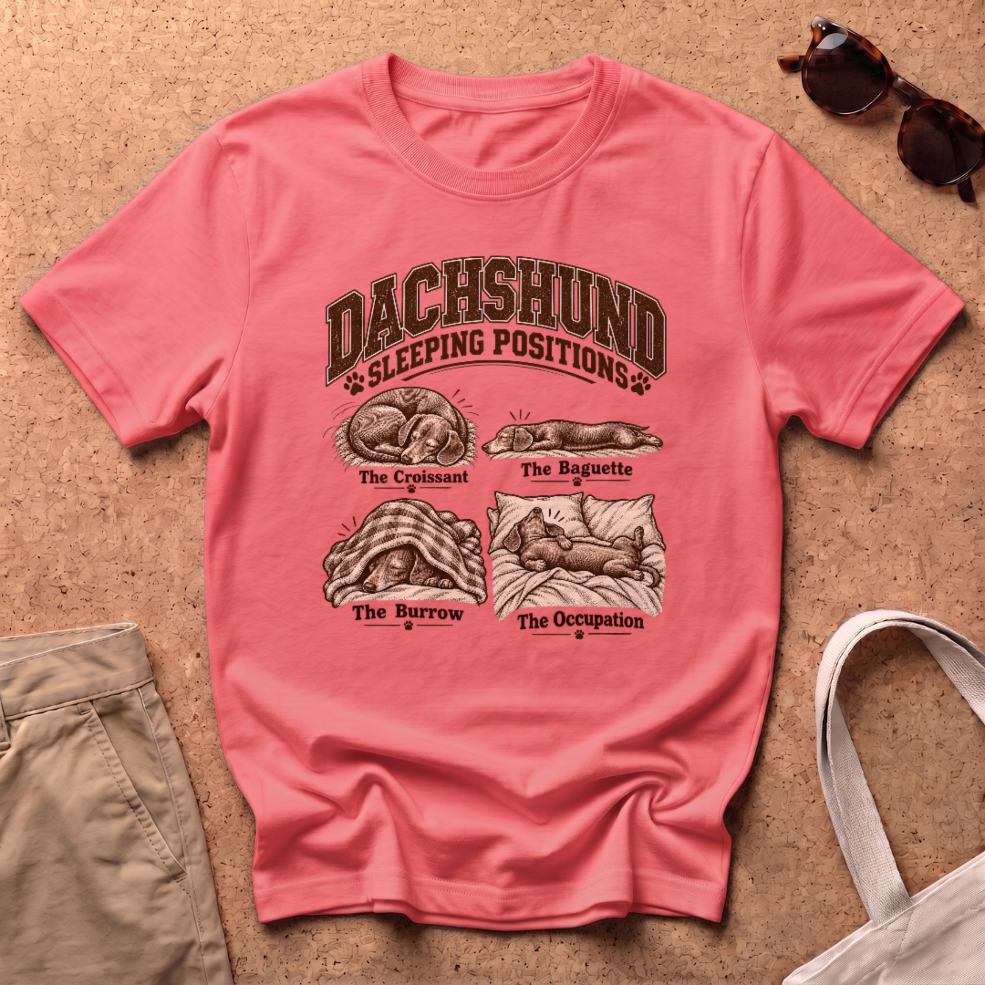 Dachshunds Sleeping T-Shirt - Coral Silk