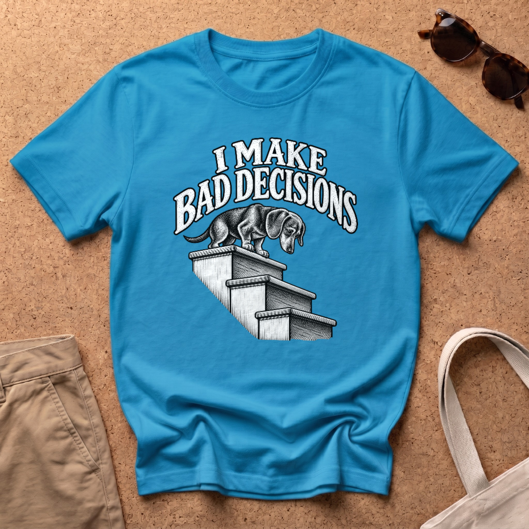 Bad Decisions Stairs T-Shirt - Heather Sapphire