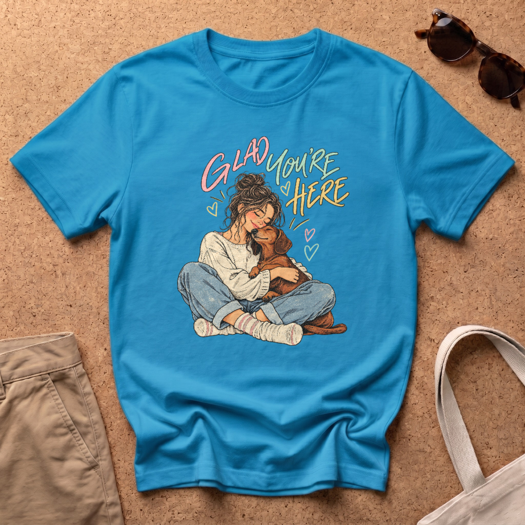 Glad You're Here T-Shirt - Heather Sapphire