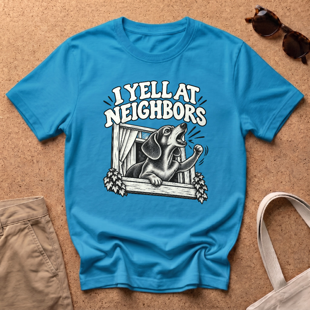 Barking Dachshund Window T-Shirt - Heather Sapphire
