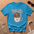 Coffee Doxie Kisses T-Shirt - Heather Sapphire