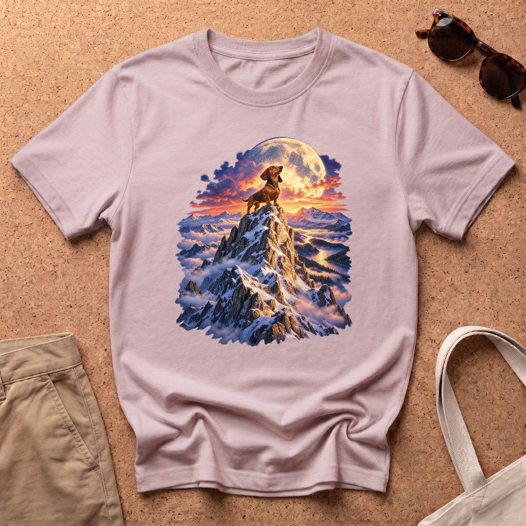 Dachshund King Mountain T-Shirt - Light Pink