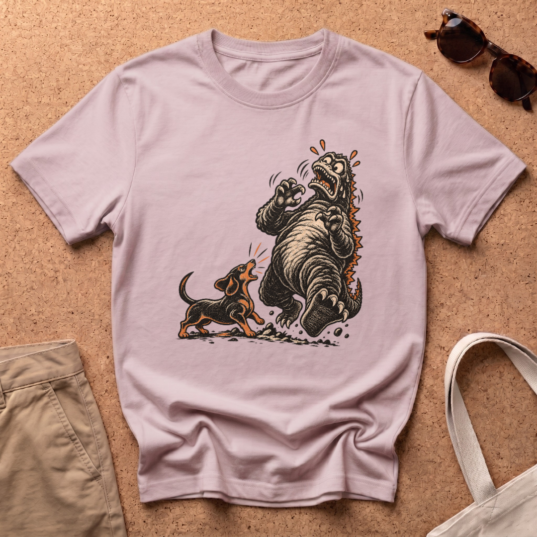 Dachshund Vs Kaiju T-Shirt - Light Pink