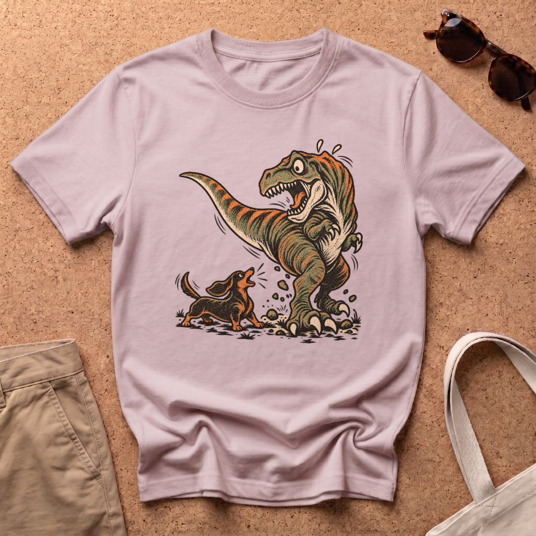 Dachshund Dino T-Shirt - Light Pink