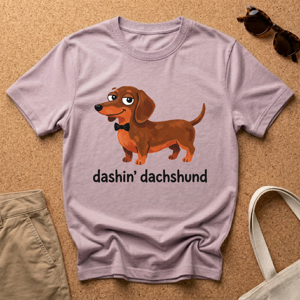 Dashin Dachshund Cartoon T-Shirt