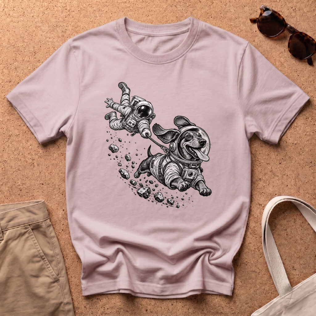 Dachshund Space Sprint T-Shirt - Light Pink