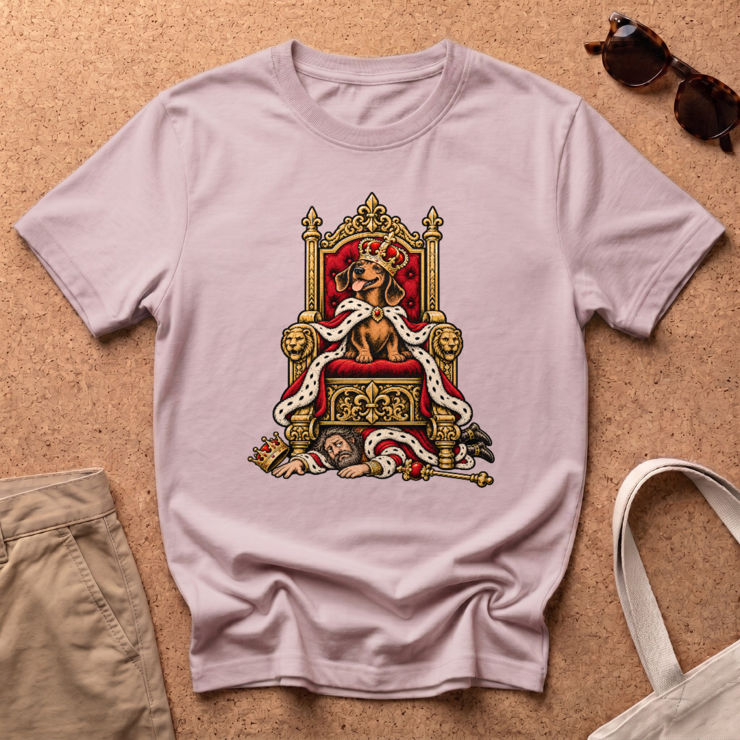 Dachshund Throne T-Shirt - Light Pink