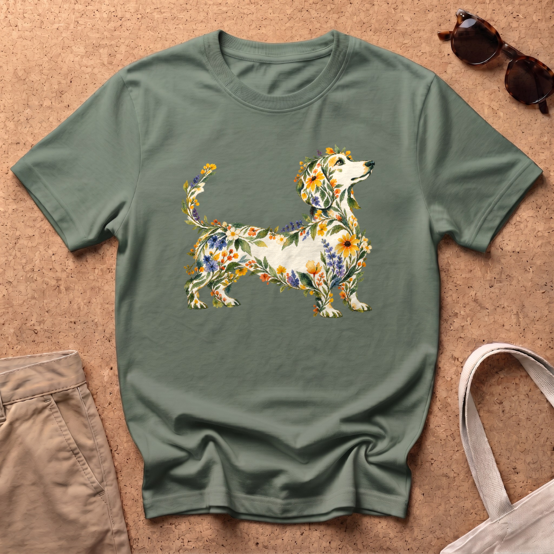 Wildflower Dachshund T-Shirt - Military Green