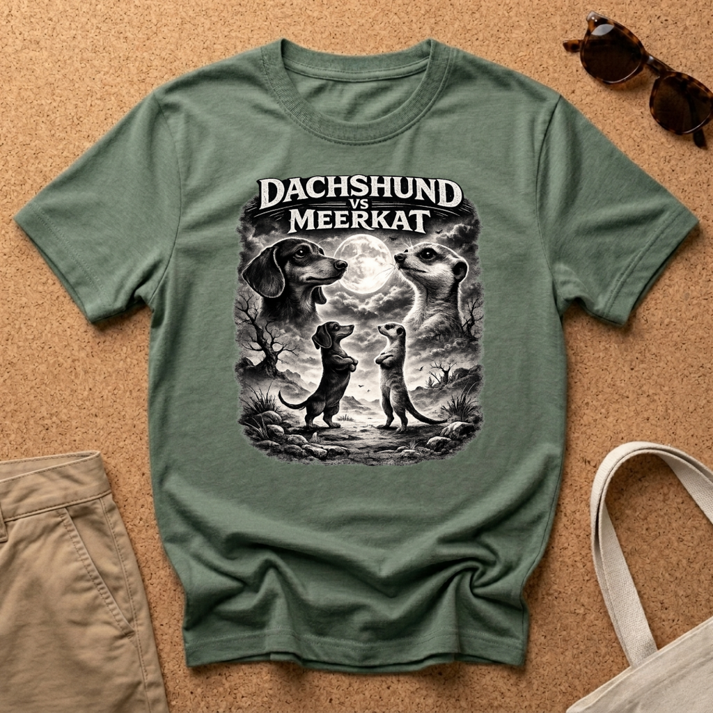 Dachshund vs Meerkat BW T-Shirt
