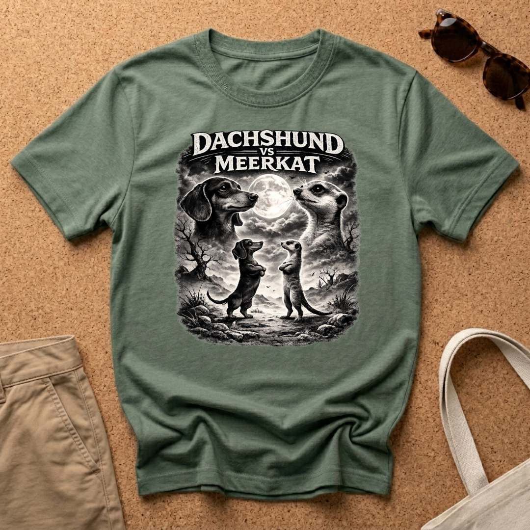 Dachshund vs Meerkat BW T-Shirt