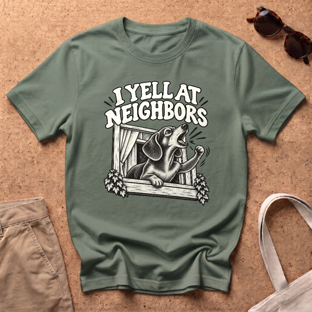 Barking Dachshund Window T-Shirt - Military Green