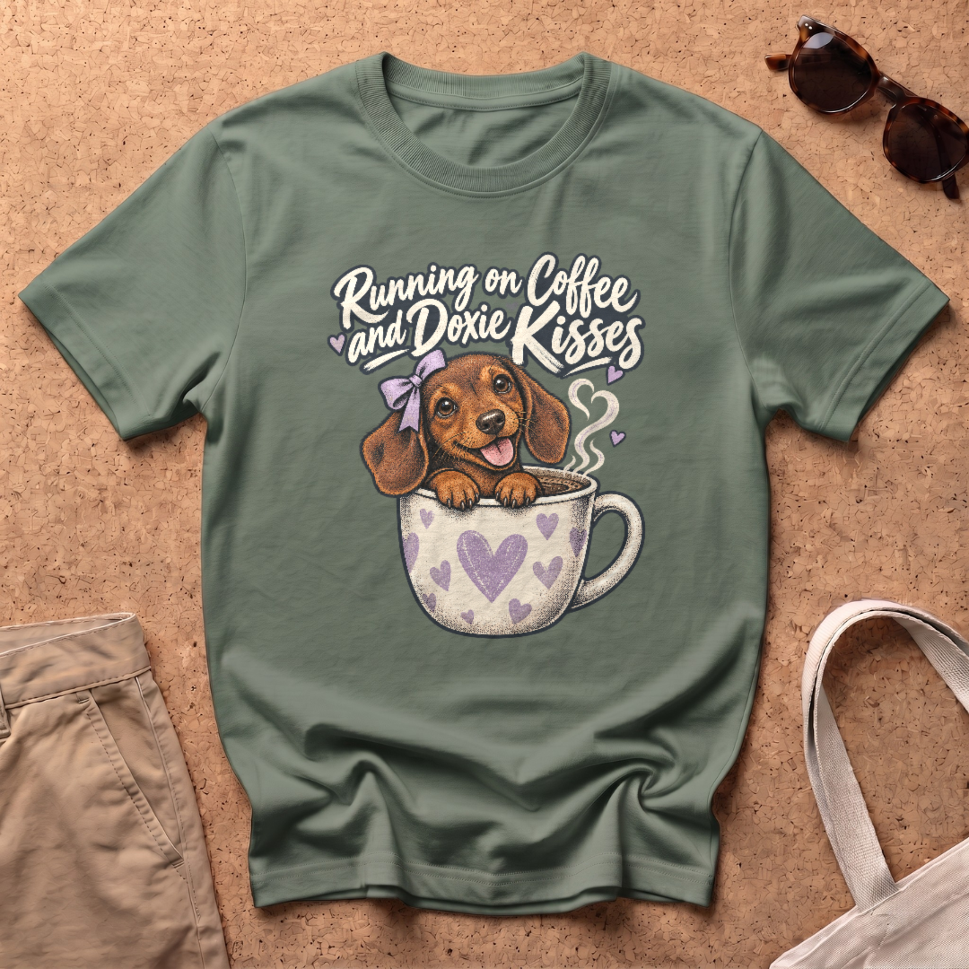 Coffee Doxie Kisses T-Shirt - Military Green