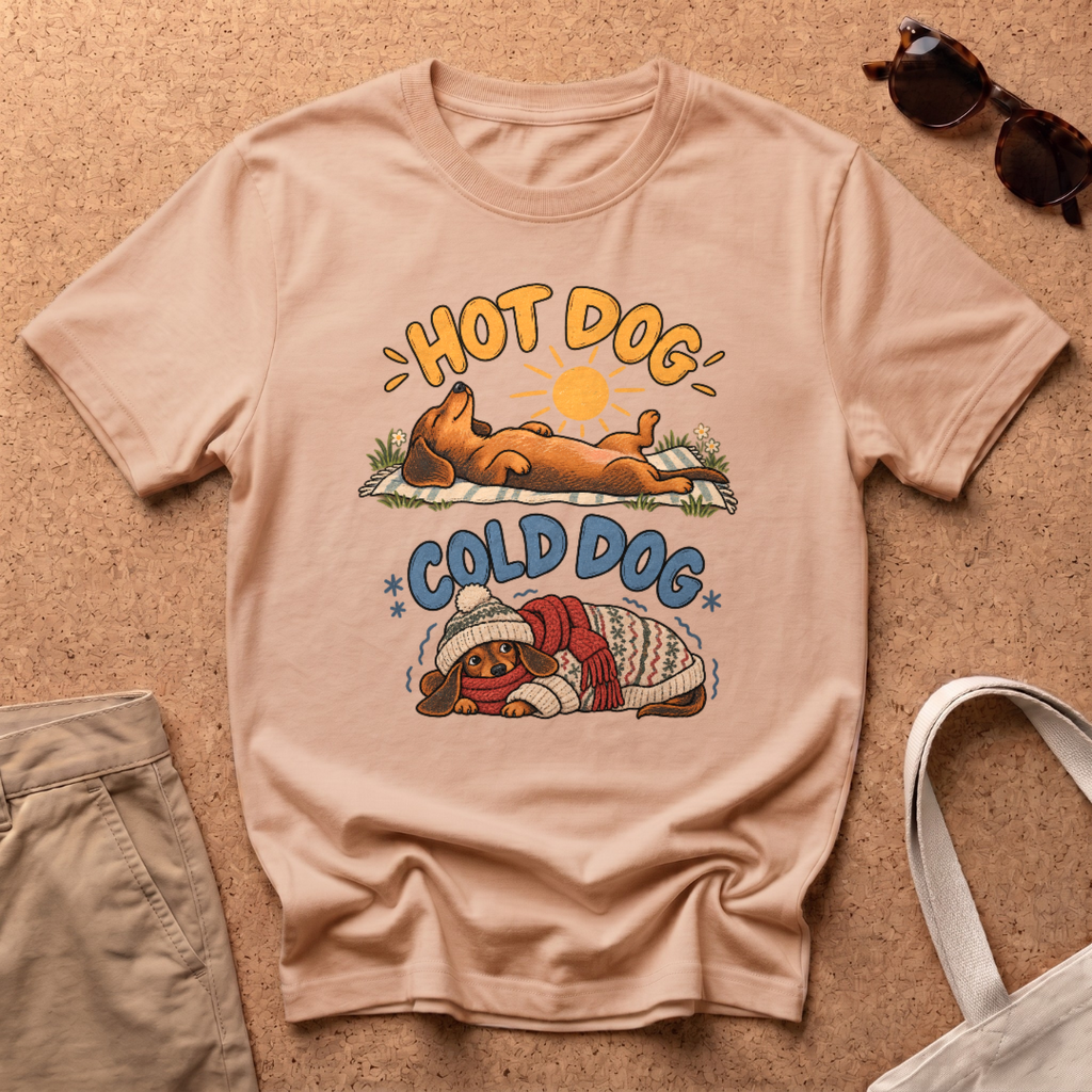 Hot Cold Dachshunds T-Shirt - Natural