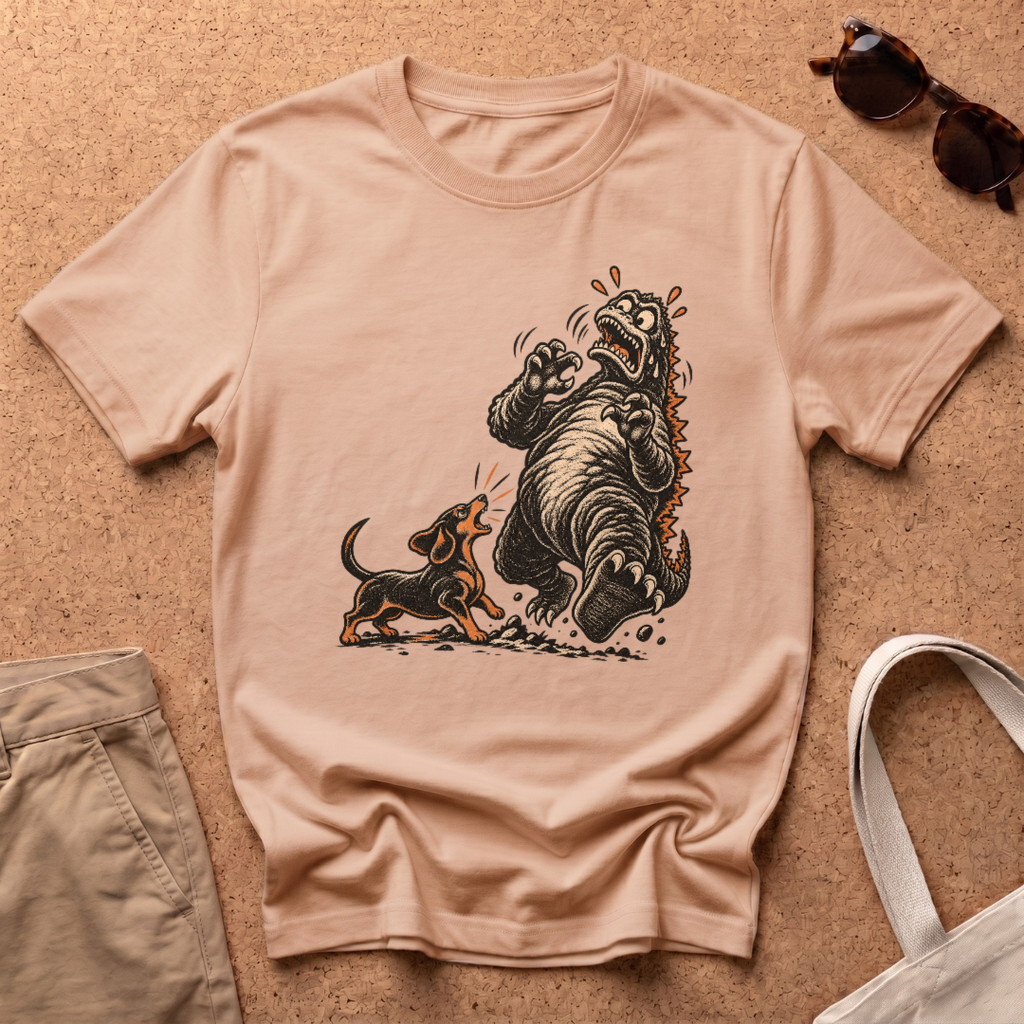 Dachshund Vs Kaiju T-Shirt - Natural
