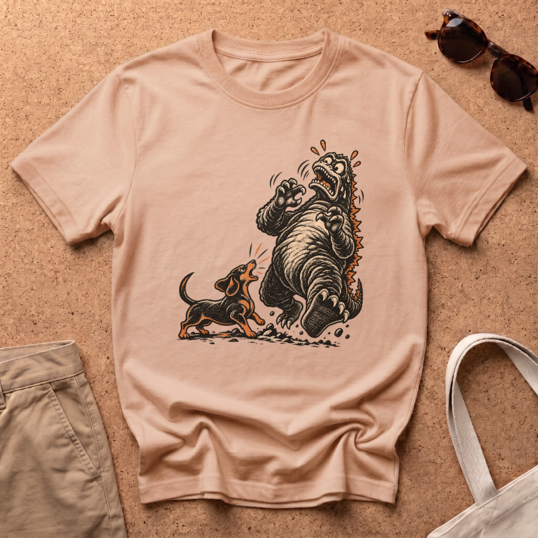 Dachshund Vs Kaiju T-Shirt - Natural