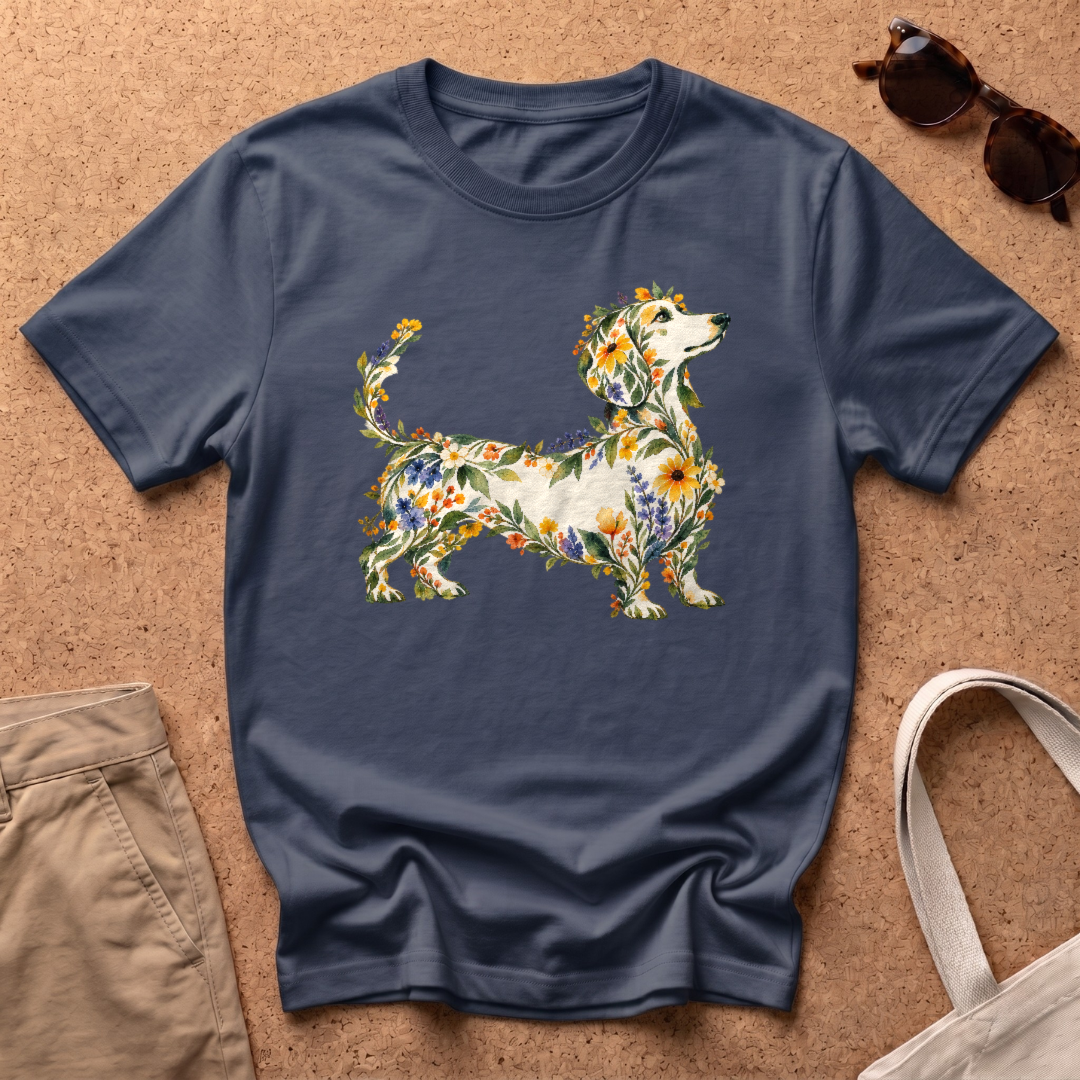 Wildflower Dachshund T-Shirt - Navy