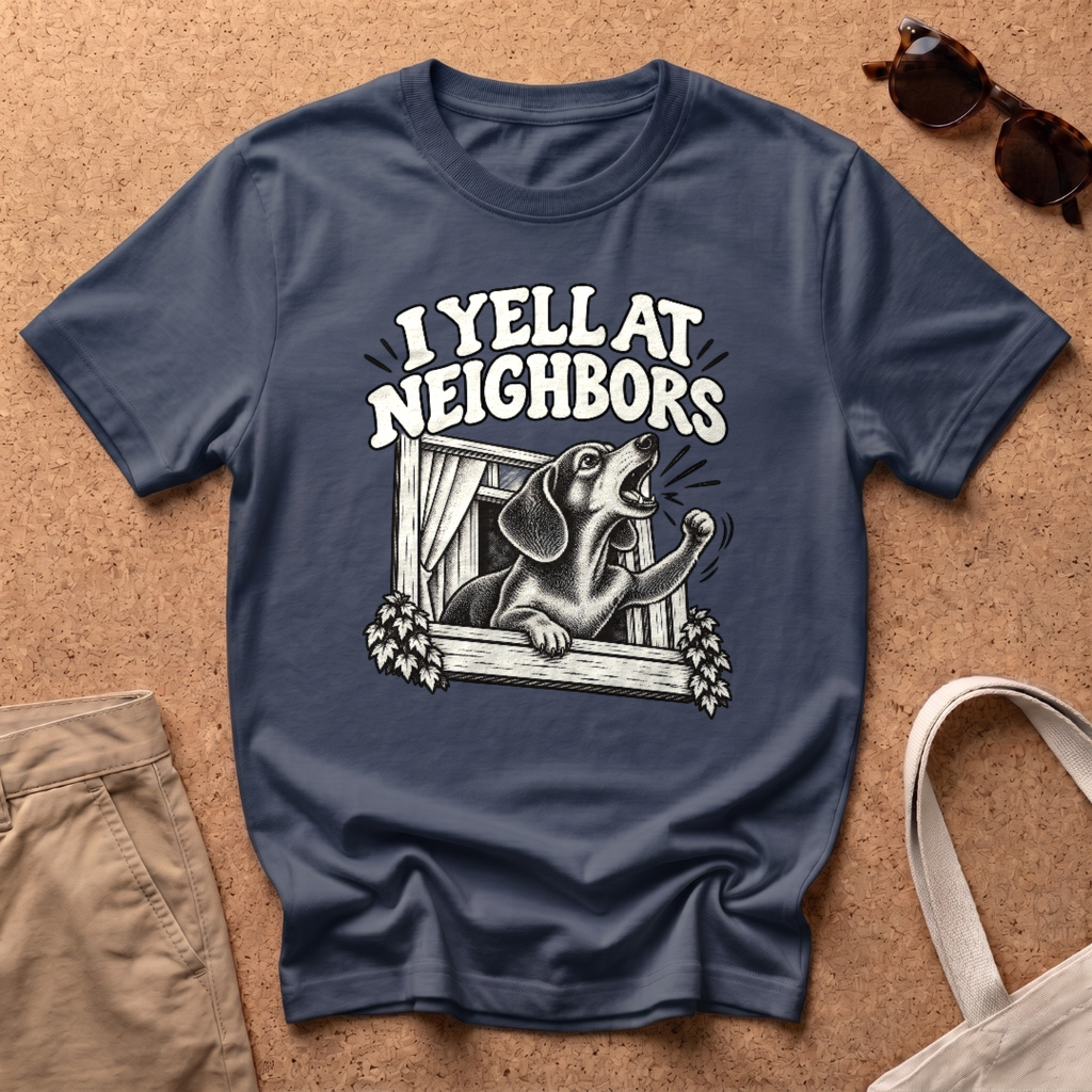 Barking Dachshund Window T-Shirt - Navy