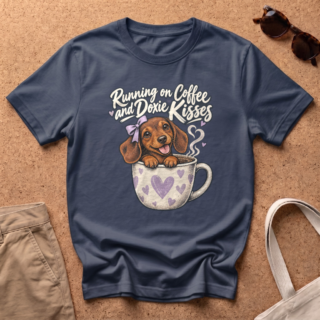 Coffee Doxie Kisses T-Shirt - Navy