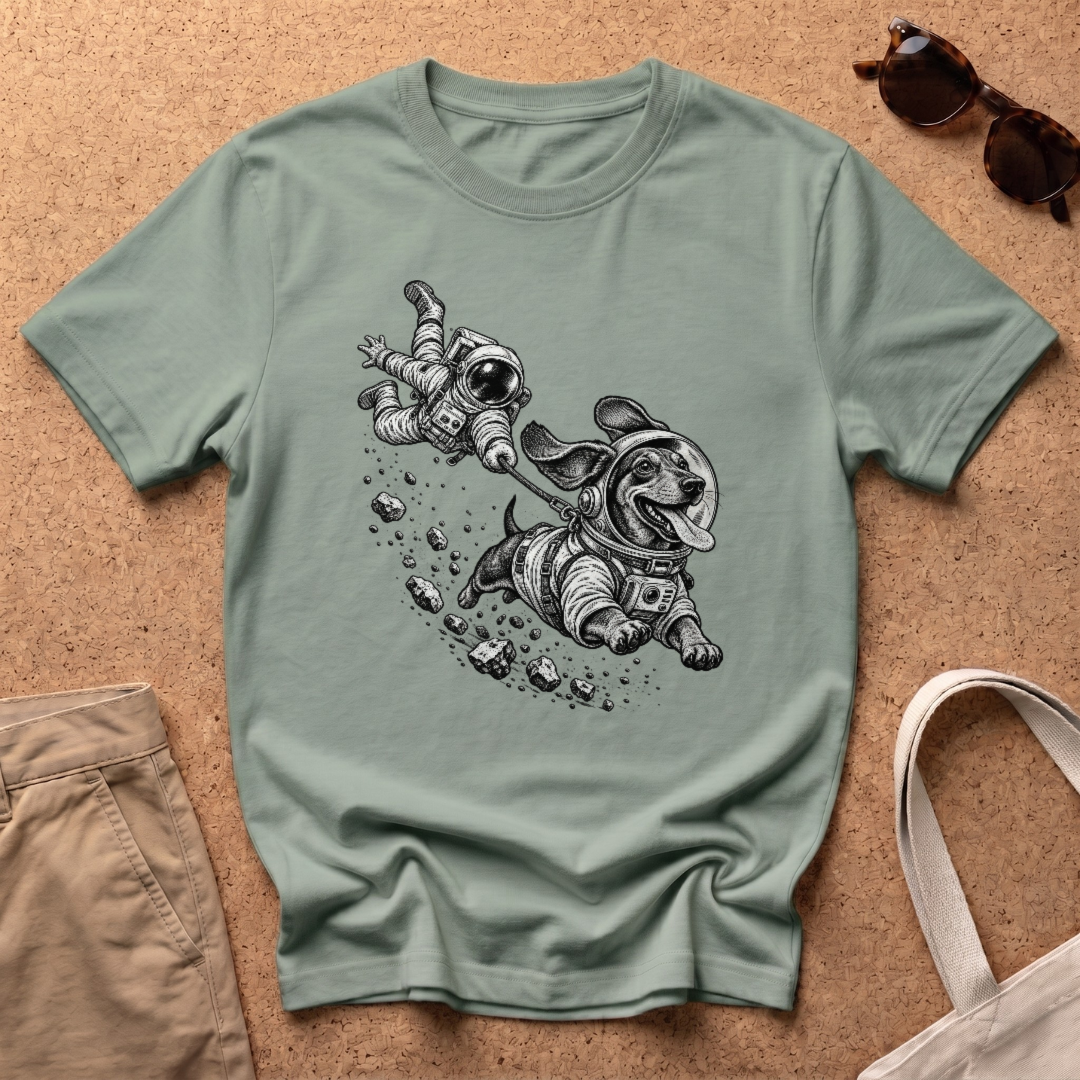 Dachshund Space Sprint T-Shirt - Sage