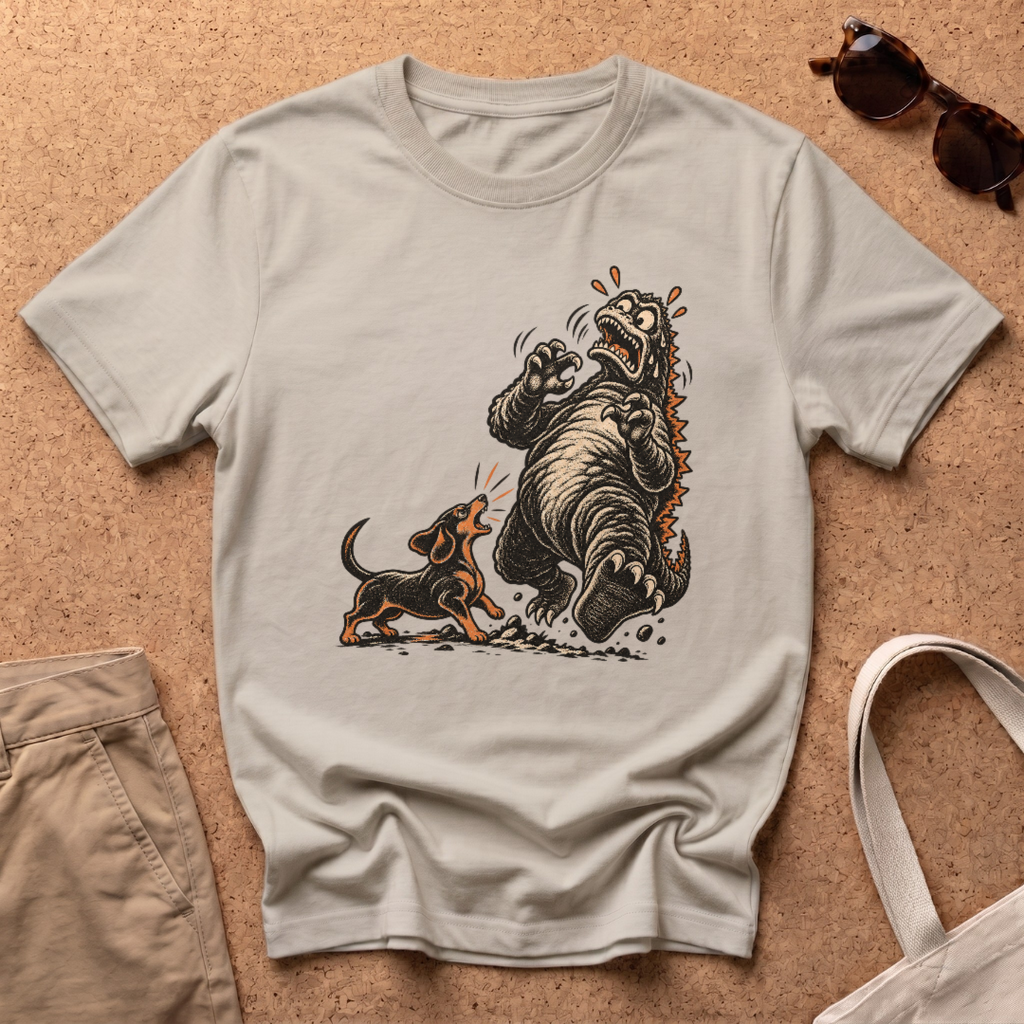 Dachshund Vs Kaiju T-Shirt - Sand