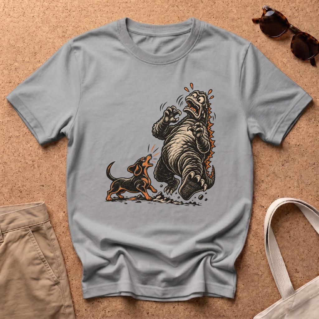 Dachshund Vs Kaiju T-Shirt - Sport Grey