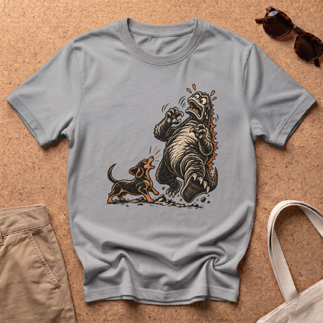 Dachshund Vs Kaiju T-Shirt - Sport Grey