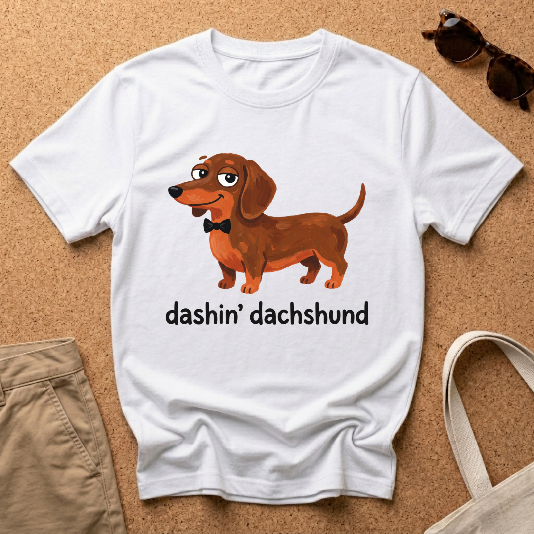Dashin Dachshund Cartoon T-Shirt