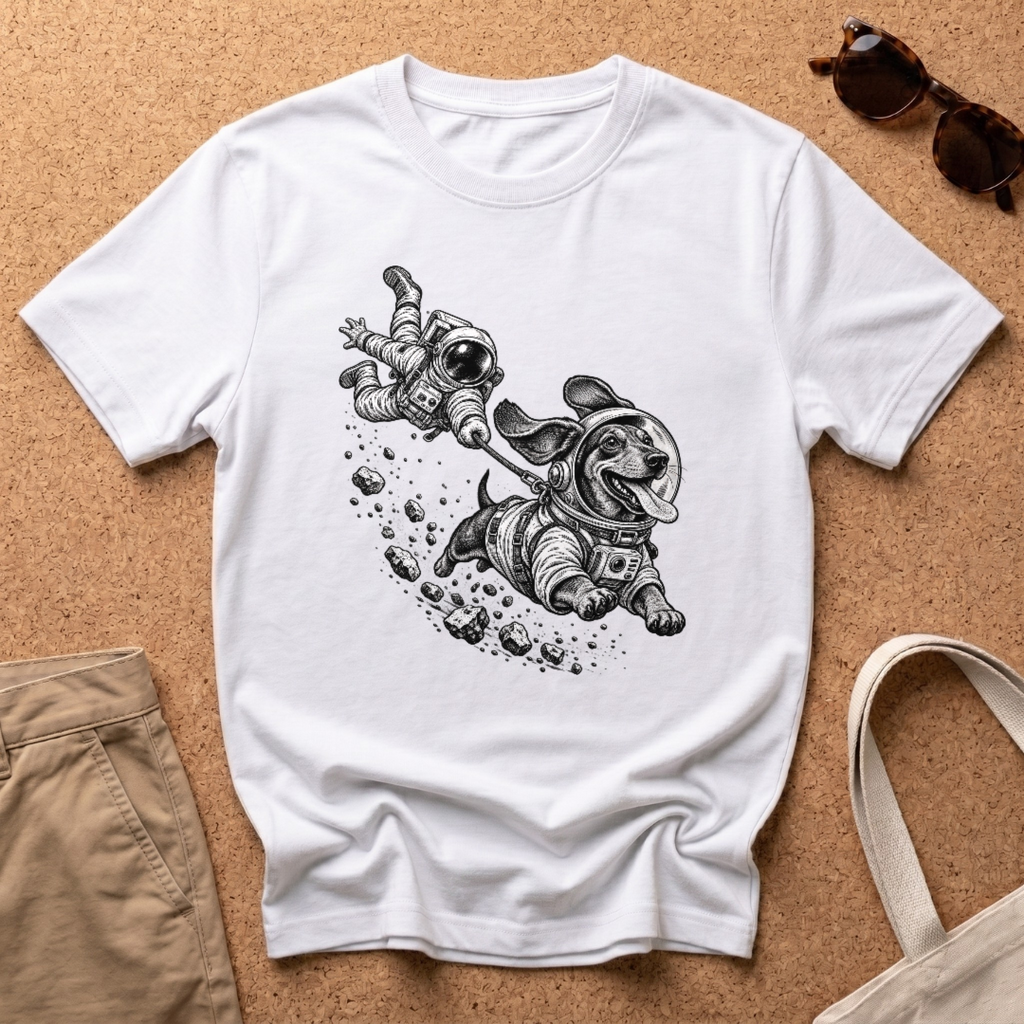 Dachshund Space Sprint T-Shirt - White