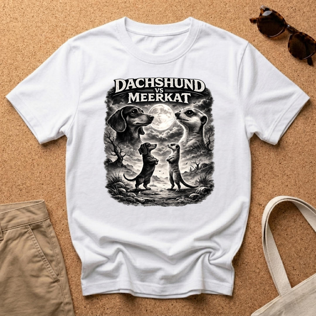 Dachshund vs Meerkat BW T-Shirt
